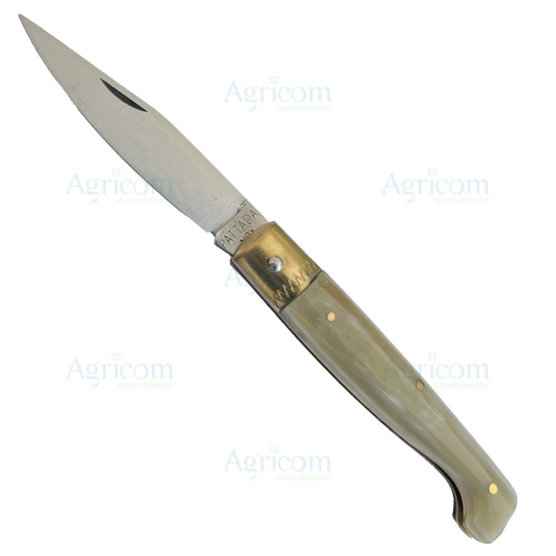 ART. 838 COLTELLO PATTADA, MANICO VERO CORNO, CON MOLLA - 16 CM