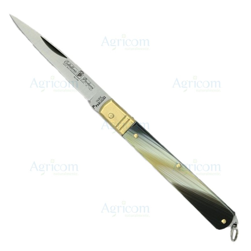 ART. 123 COLTELLO STILETTO,MANICO FINTO CORNO,LAMA INOX - 23 CM